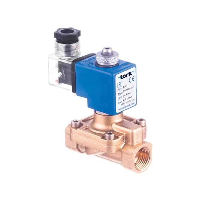 Doorsnede van de ventielconstructie Tork S5016 – messing behuizing, roestvaststalen interne onderdelen