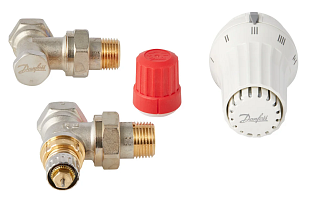 Radiatorset met knop en ventiel Danfoss hoek DN 15